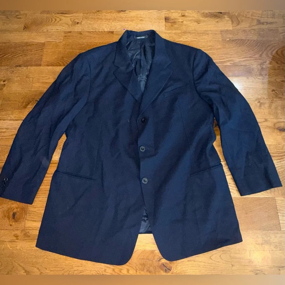Armani Collezioni. Navy Bias Textured Self Stripe Blazer. Size 46R.